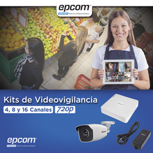 KIT TurboHD 720p / DVR 4 Canales / 4 Cámaras Bala (exterior 2.8 mm) / Transceptores / Conectores / Fuente de Poder Profesional