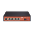 Switch No Administrable de 5 puertos Gigabit PoE (802.3af/at/bt y Pasivo de 24 Vcc) + 1 puerto SFP Gigabit, con controlador de carga para baterías